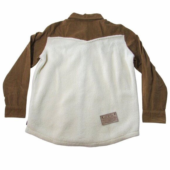 Wrangler Retro Women's Long Sleeve Sherpa Snap Shacket Shirt Jacket White/Brown - Picture 3 of 4